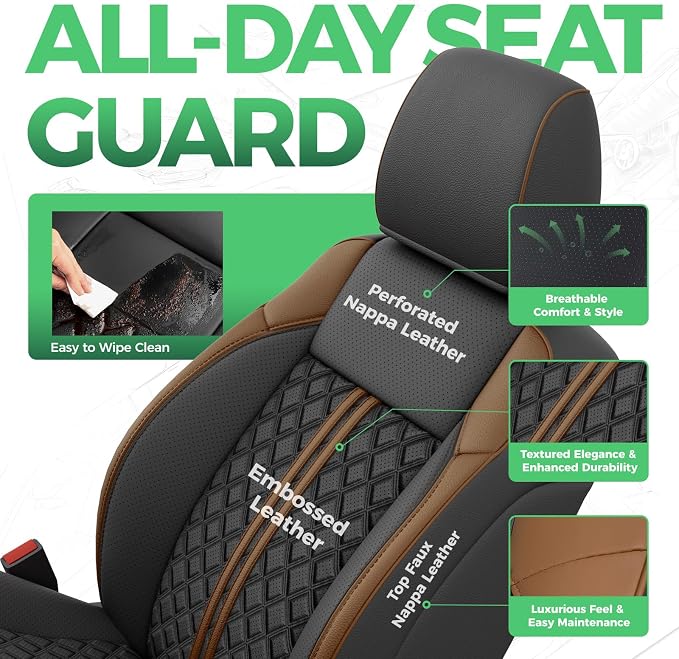 Custom Seat Covers for Tacoma 2016-2023 3rd Gen Double Cab SR5/TRD Off-Road/SR/TRD Sport/TRD PRO Full Set with Console Covers, Waterproof Leather Back and Front Seat Protectors Black Brown