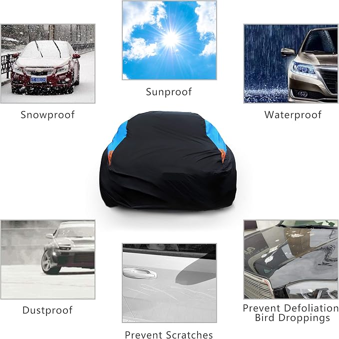 MORNYRAY Waterproof Car Cover All Weather Snowproof UV Protection Windproof Outdoor Full car Cover, Universal Fit for Sedan (Blue, Fit SUV Length(Up to 162 inch))