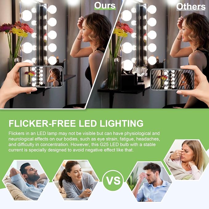 Cotanic G25 LED Globe Light Bulbs, 5W Vanity Light Bulb (60W Equivalent),Daylight 4000K,Non-dimmable Makeup Mirror Lights for Bedroom,Led Bathroom Light Bulbs,E26 Medium Screw Base,500lm,Pack of 4