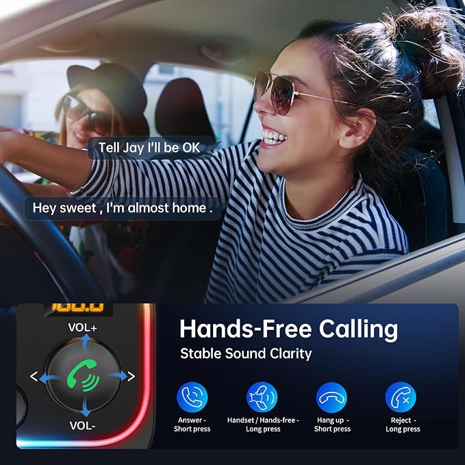 Syncwire Bluetooth 5.4 FM Transmitter Car Adapter 54W with Light Switch | [Stronger Dual Mics] [HiFi Bass Sound] [Fast Charging] Wireless Radio Receiver Hands-Free Calling LED Display