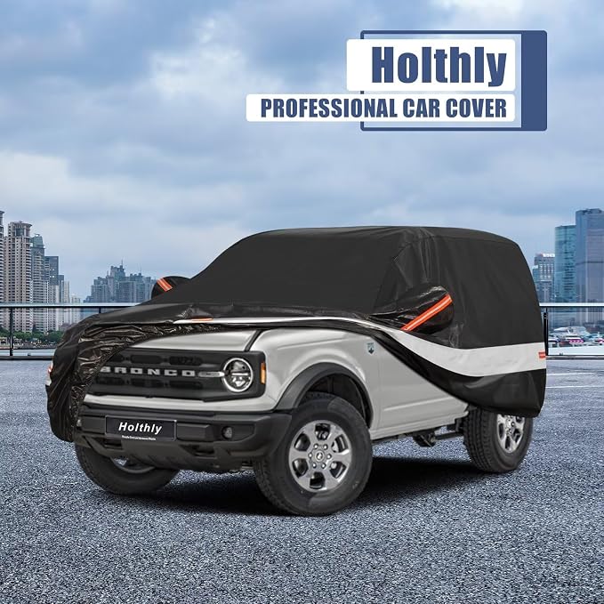 10 Layers Car Cover Custom Fit for Ford Bronco 2 Door/Sport (2021-2026), Waterproof All Weather for Automobiles, Outdoor Full Cover Sun Dust Rain Protection with Cotton. Black