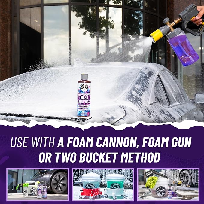 Chemical Guys, Extreme Bodywash & Wax Car Wash Soap, Grape Scent, 16 oz | Thick clinging foam in cannons, guns or buckets, carnauba adds gloss, gentle on wax and sealant, grape scent