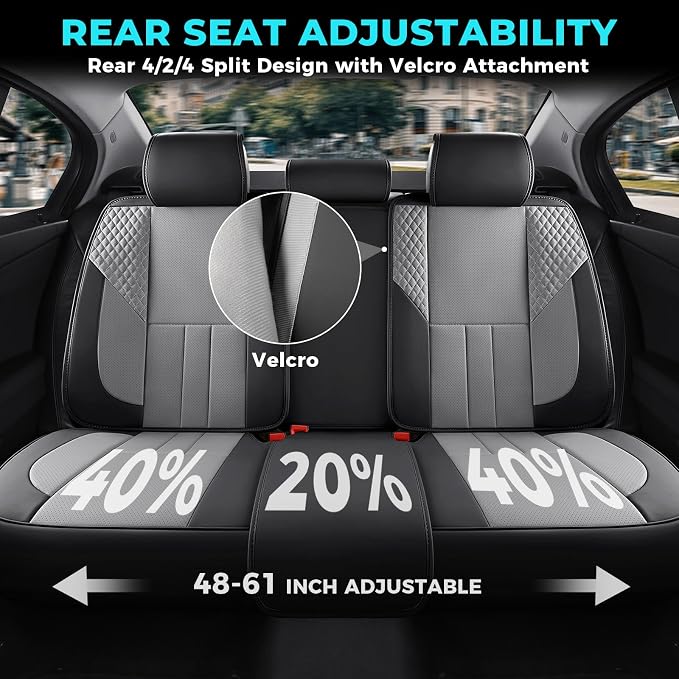 Universal Car Seat Covers for SUVs Sedans Trucks BlackGrey | universal fit, faux leather, waterproof, breathable, stain/scratch resistant, airbag compatible, anti-slip, easy install