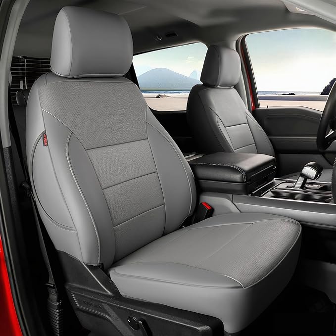 coverdream F150 Seat Covers for 2015-2020 Ford F150 SuperCab XL/XLT/Lariat & 2017-2022 F250/F350 SuperCab XL/XLT/Lariat,2-Door,Fully Covered,Waterproof Leather Seat Protector(Full Set,Grey)