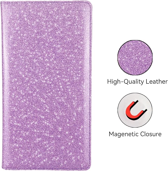 Car Registration and Insurance Holder, Bling Premium Pu Leather Vehicle Glove Box Organizer, Prefect Leather License Registration Holder for Driver License, Cards & Essential Documents (Purple)