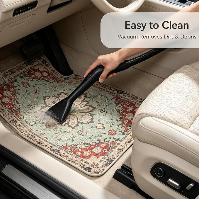 Vintage Car Floor Mats-Non-Slip Rubber Backing,Front (26.8x17.3in) & Rear (13x17.3in) Set-Water Absorbing, Durable Automotive Floor Liners with Stylish Patterns