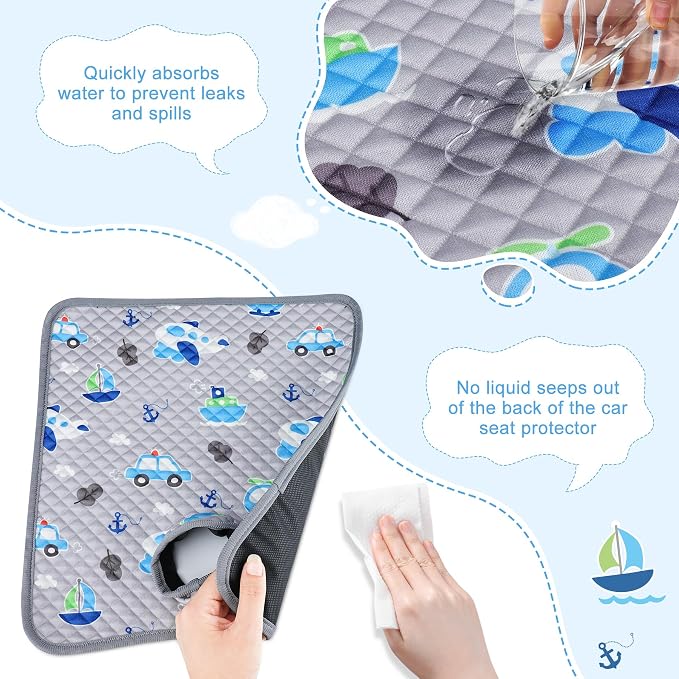 Car Seat Protector for Potty Training, 2 Pack Waterproof CarSeat Liner Toilet Training for Baby Infant Toddler, Dry Seat Piddle Pads Cover for Strollers (Plane-Grey)