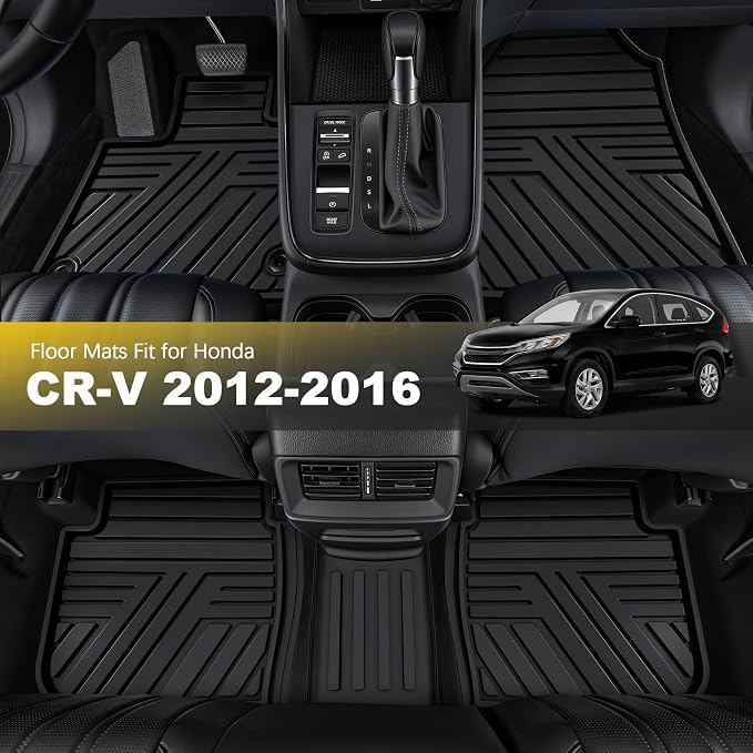 Rubber Floor Mats Fit for Honda CR-V 2012-2016 (Not Fit EX-L & Touring) | Custom Fit for CRV EX & LX & SE Heavy Duty Car Mats, 1st & 2nd Row, Black