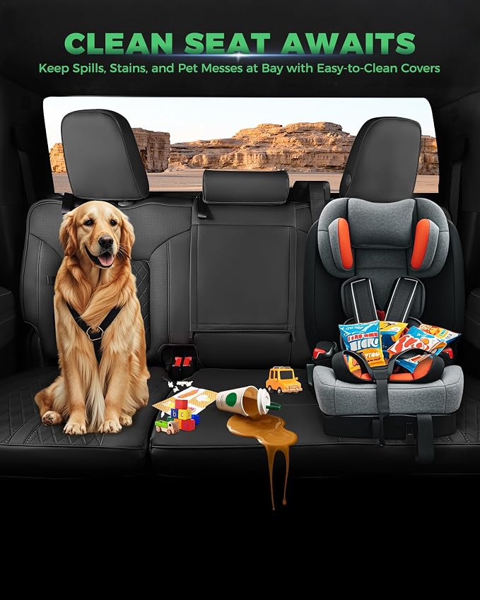 Custom Fit Seat Covers for 2019-2026 Sierra/Silverado 1500 CrewCab | Fits 2500/3500HD 2020-2026, with Rear Armrest/Seatback Storage, Faux leather, Waterproof, Scratch-resistant, Easy-clean