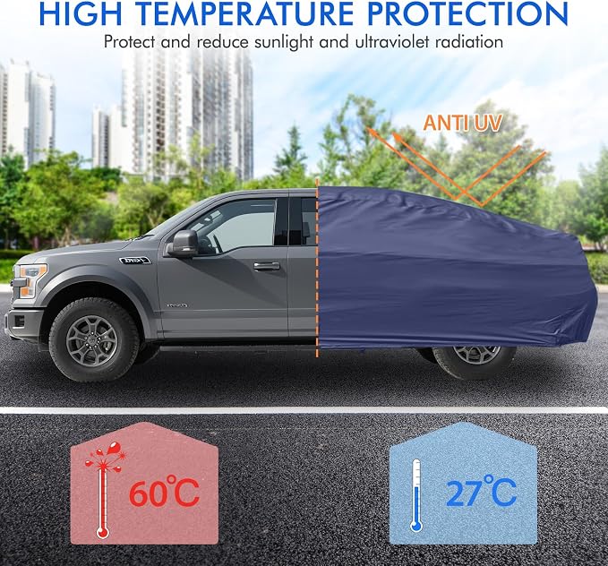 Car Cover Waterproof All Weather, 6 Layers Outdoor Full Exterior Cover Rain Sun UV Snowproof Protection with Zipper Cotton, Mirror Pocket for Ford F-150 Raptor