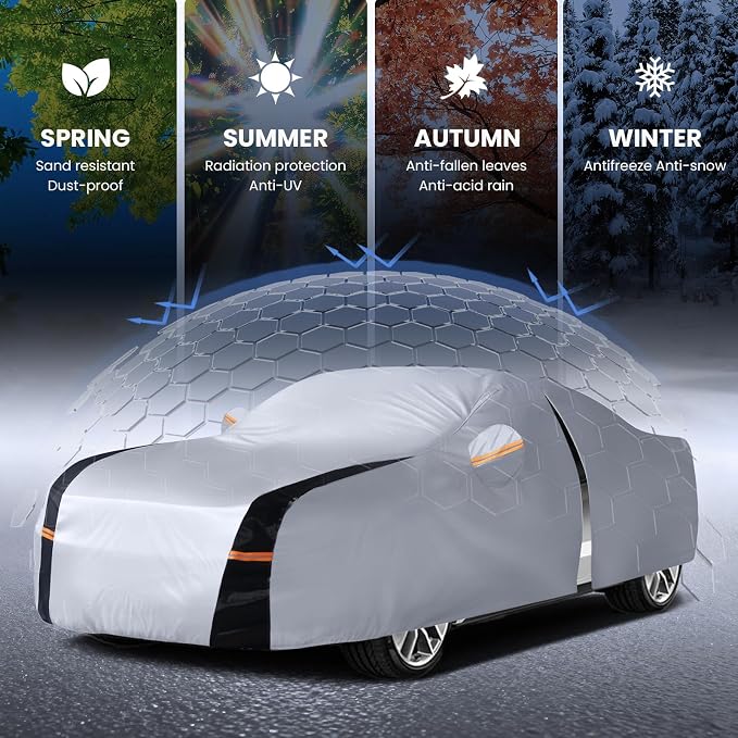 Car Cover Waterproof All Weather, 10 Layers Outdoor Car Covers for Automobiles - Sun & Rain Protector Full Exterior Covers. Custom Fit Accord, Camry, Fusion, Sonata, etc. A2 (Gift Towel/Storage Bag)