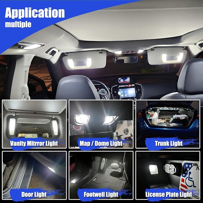 50-Pack LED Interior Light Kit Map Dome Bulb for Car Truck Vehicle | 12V White DE3175 6418 6411 T10 194 BA9S 64111 T5 74 6615F 28mm 31mm 36mm 41mm Vanity Mirror Footwell Cargo License Plate Bulb