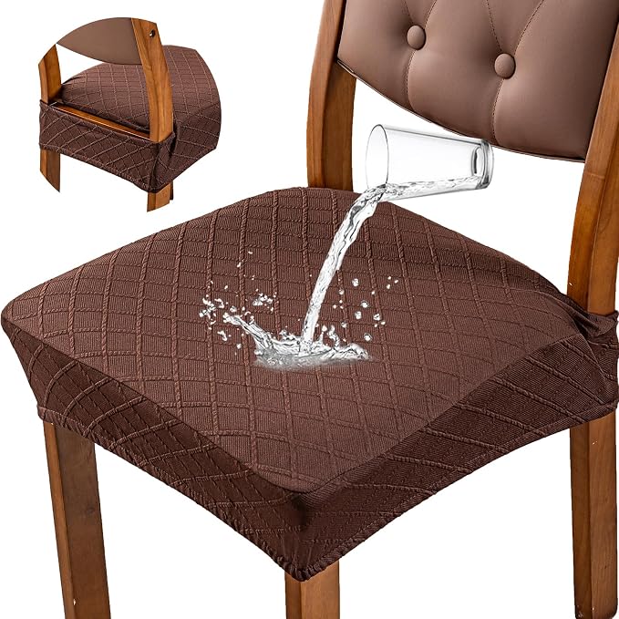 Genina Waterproof Seat Covers for Dining Room Chairs Covers Dining Chair Slipcovers Protector, No Rear Covers (Chocolate, 6 Pcs)