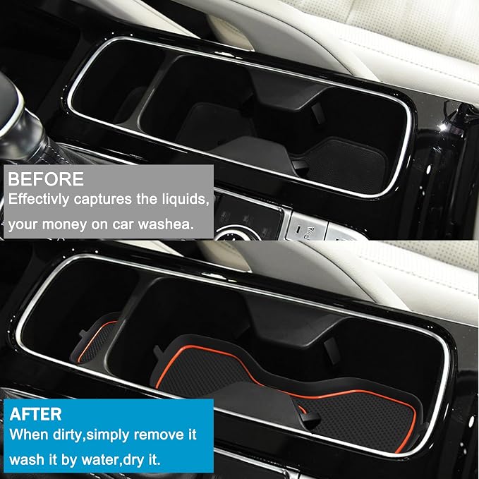 Cup Holder Coaster for Kia Telluride Accessories 2020 2021 2022 2023 2024 2025 Non-Slip Silicone Cup Holder Insert Mat Center Console Protector Liner Pad Interior Decoration 6Pcs(Orange Trim)