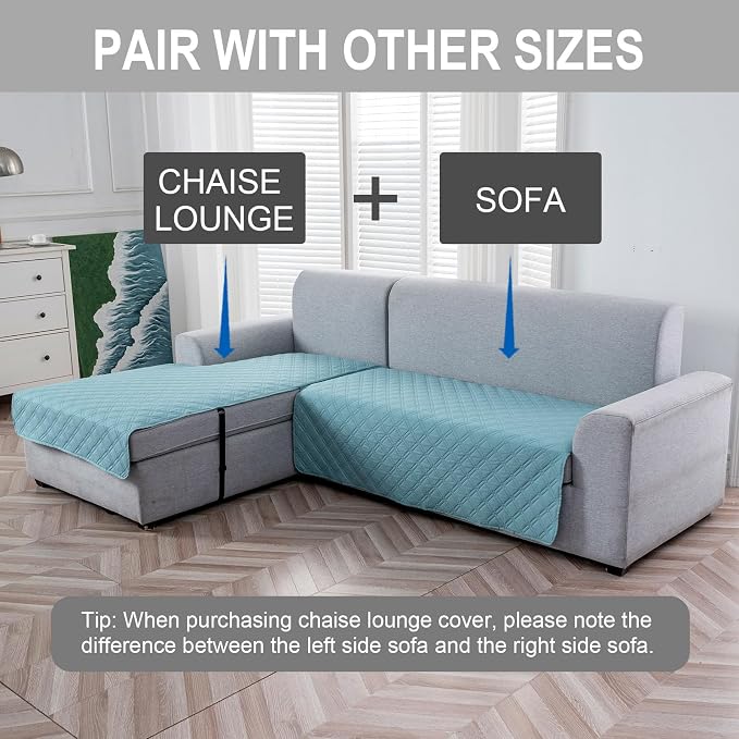 Genina L Shape Couch Cover, Sectional Couch Chaise Covers, Waterproof Washable Sofa Covers for Left L Shape Chaise Lounge, Anti-Slip Sofa Slipcovers for Dogs Cats Pet Friendly(Blue)