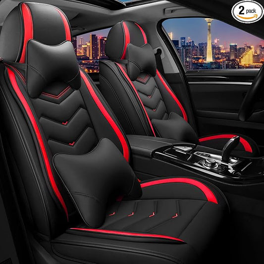 CTDS Car Seat Covers for Honda Civic 2000-2026, Stylish Sport Seat Cover, Premium Nappa Leather Car Seat Cover. Automobile Seat Covers Sets.(Luxury 2 Seats/Black Red)