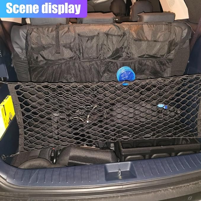 ZIMISI Car Cargo Net, Elastic Stretchable Car Trunk Cargo Storage Net with Hooks, Double-Layer Nylon Truck Organizer Mesh, Vehicle Interior Accessories for Most SUVs, Trucks (43.3x15.7 inch/110×40 cm)