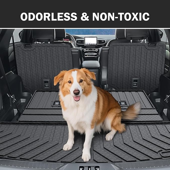 KUST Floor Mats for 2020-2026 Ford Explorer Accessories (6 Seats Only) | 3 Rows Floor Liners, 2nd Row Backrest Mats, Rear Cargo Trunk Mat, TPE Rubber, Raised Edge, Extra Heel Pad Plate