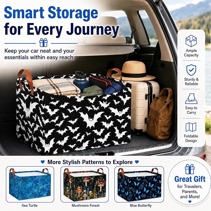 Dragonfly Car Trunk Organizer 20L Fold Auto Storage Basket with Handles | Waterproof Soft Storage Chest,Shopping Grocery Bags Rectangle Fabric Bins Storage Box for Car SUV,Dragonfly Gifts for Driver