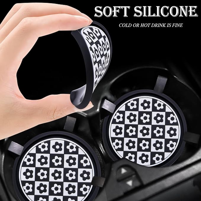 2 Pack Car Cup Holder Coaster – 2.75 Inch Non-Slip Silicone Drink Mat, Universal Fit for Cars, Trucks & SUVs – Cute Auto Accessories for Women & Girls (Little Flower)