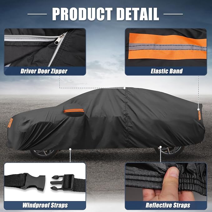 X AUTOHAUX Car Cover for Tesla Model 3 2017-2025 210D-PU Outdoor Full Car Cover All Weather with Door Zipper for Waterproof Windproof Sun Rain Snow Protection
