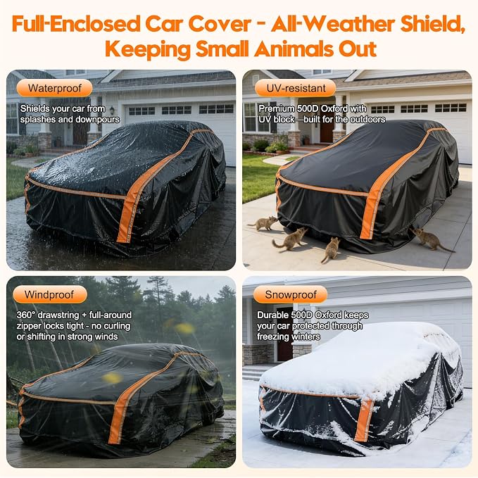 Layers Heavy Duty Waterproof All-Weather Cover – Fits Ford Explorer, Toyota Highlander, Acura MDX, Audi Q7/Q8, BMW X5/X6, Kia Telluride, Hyundai Palisade, Honda Pilot Length 191-201 Inch