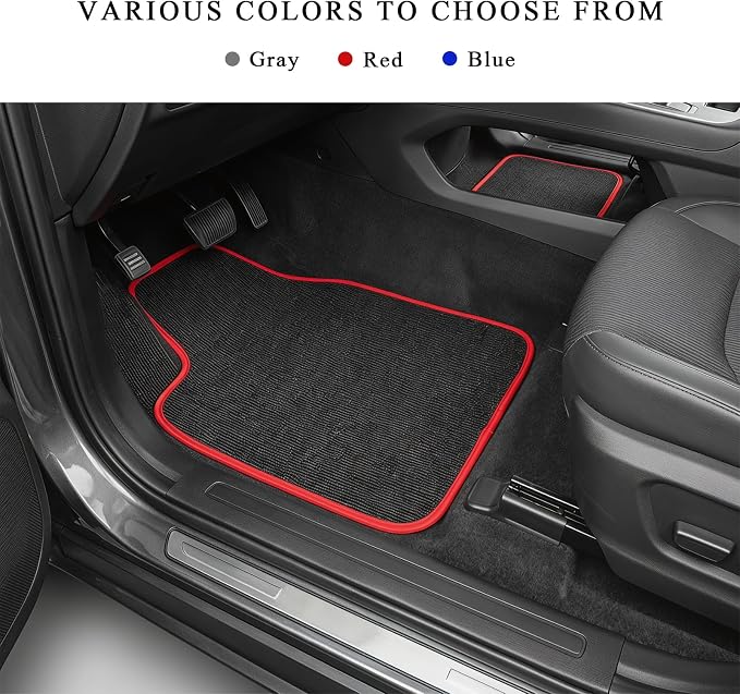 4PCS Car Floor Mats, Anti-Slip Waterproof Car Carpets with Safety Heel Pad, Heavy Duty Floor Mat for All Weather Protection, Universal Trim to Fit for Sedans Trucks SUVs (Black & Red)