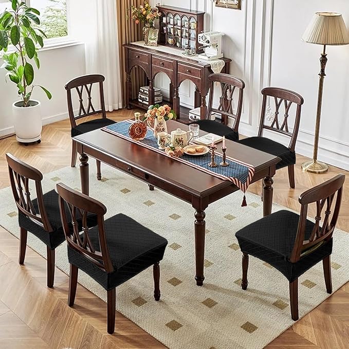 Genina Waterproof Seat Covers for Dining Room Chairs Covers Dining Chair Slipcovers Protector, No Rear Covers (Black, 6 Pcs)
