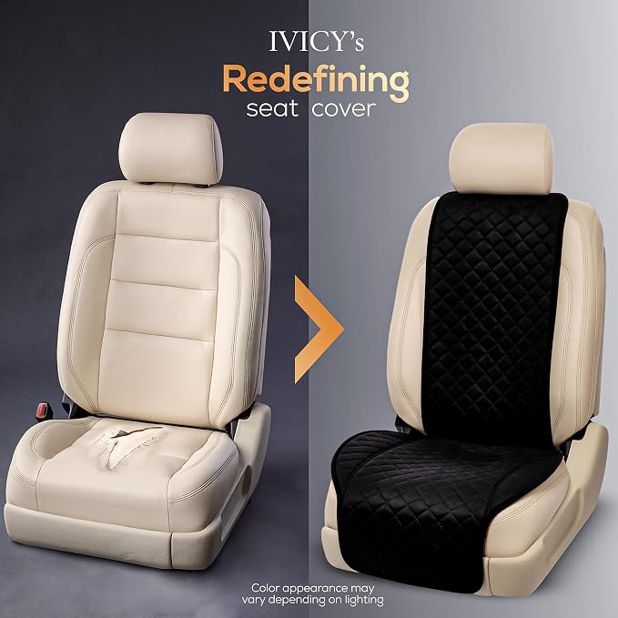 IVICY Faux Suede Front Car Seat Cover – Non-Slip Bucket Seat Protector for Most Cars, SUVs, Vans & Trucks – 1 Seat Cover, Machine Washable, Side-Airbag Friendly, Black