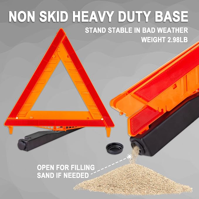 CARTMAN 12PK DOT Approved Foldable Road Safety Warning Triangles | Heavy weighted anti-tip base, high visibility reflect panels, fully compliant with US FMVSS 571.125 roadside safety rules