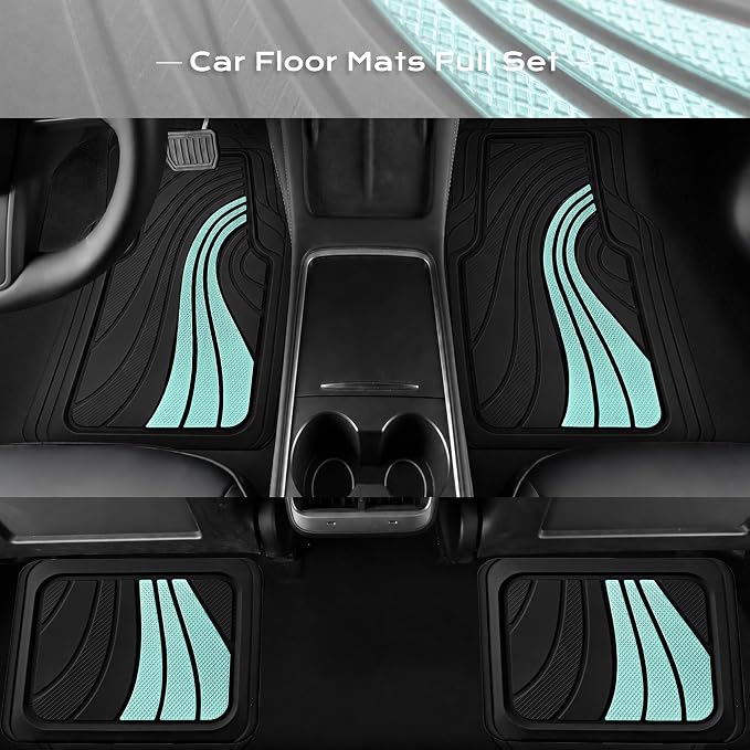 Road Comforts Car Floor Mats Full Set – Front & Rear Car Floor Mats with Aluminum Design, Anti-Slip Backing, All-Weather Protection, Trim-to-Fit Car Mats for Most Sedans, SUVs & Vans - Mint