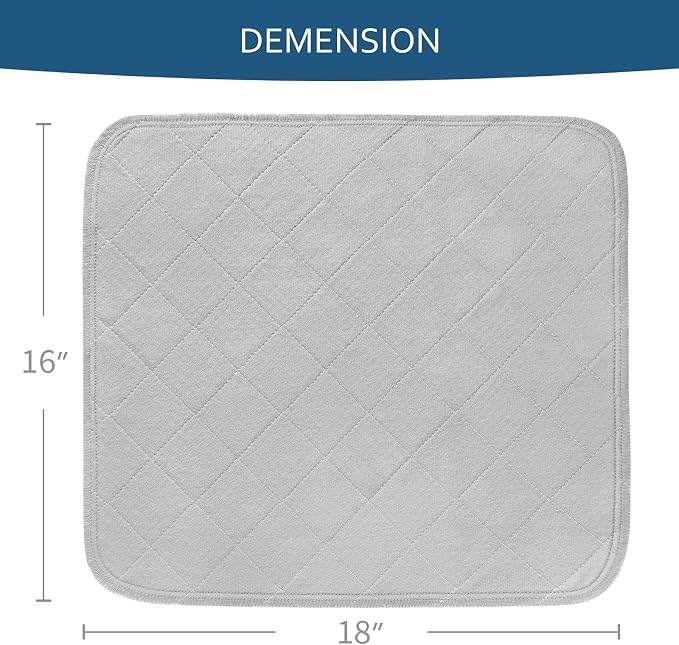 Waterproof Chair Pads for Incontinence 18" x 16", 2 Pack Non Slip Absorbent Wheelchair Reusable Seat Protector, Washable Seat Covers for Chairs, Gray