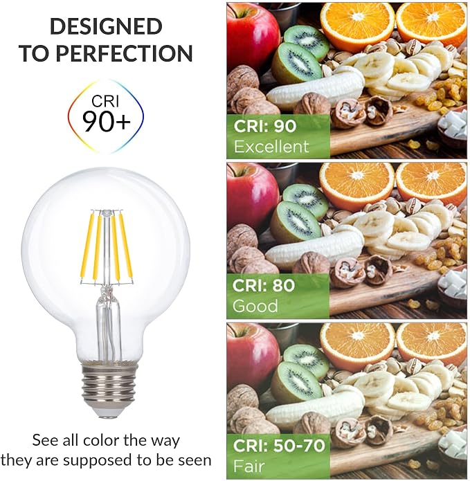 Simba Lighting LED Edison Vintage Filament G25 6W 120V E26, 4000K, 6 Pack | Vanity Globe G80 Bulb, Dimmable 60W Equivalent for Bathroom Makeup Mirror, Medium E26 Base, CE and RoHS, Natural White