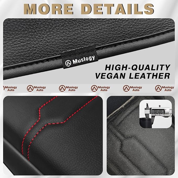 Muslogy Center Console Armrest Cover Fit for Ford Ranger 2024 2025 2026 Accessories, Comfort Armrest Pad Console Lid Cushion Vegan Leather Regular Thick(Black/Orange Trim)