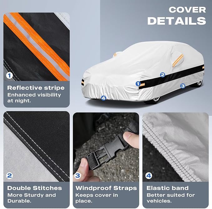10 Layers Sedan Car Cover Custom Fit for Ford Taurus (1991-2026), Waterproof All Weather for Automobiles, Outdoor Full Cover Sun Dust Rain Protection with Cotton. Silver