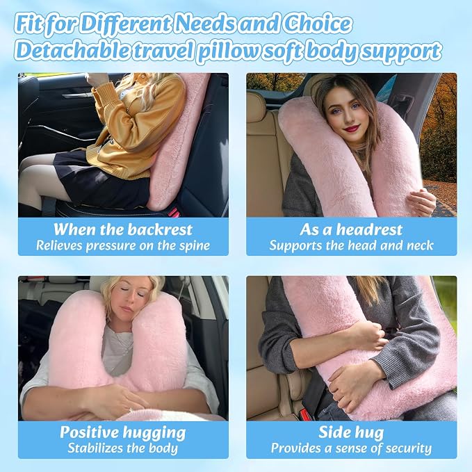 Swemos Travel Pillow, Car Pillow for Kids & Adults - Ergonomic Travel Pillows Sleeping Aid for Neck & Body Support, Car Travel Essentials Pillow on Road Trips-Gray