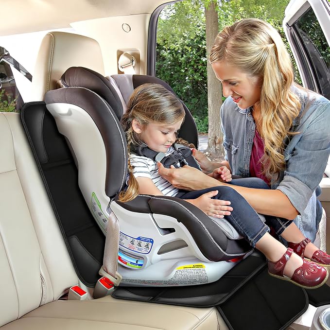 Car Seat Protector Covers - for Child Carseat mat 600d Fabric Waterproof Non Slip Thickest Padding with Storage Pockets Cushion Protectors Large Size Prevent Dirt Scratches (Black 1)