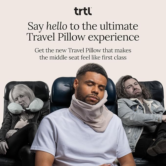 Trtl Travel Pillow Original 2.0 – Scientifically Proven Super Soft Travel Pillow with Premium Head & Neck Support – for Airplane Travel – Machine Washable – Lightweight & Compact - Sand Beige – Small
