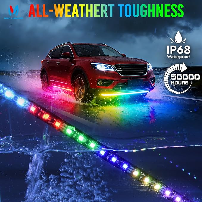 MICTUNING N8 RGB+IC Aluminum LED Car Underglow Light Kit, Two LED Strip 24 Inch, Can be Expanded