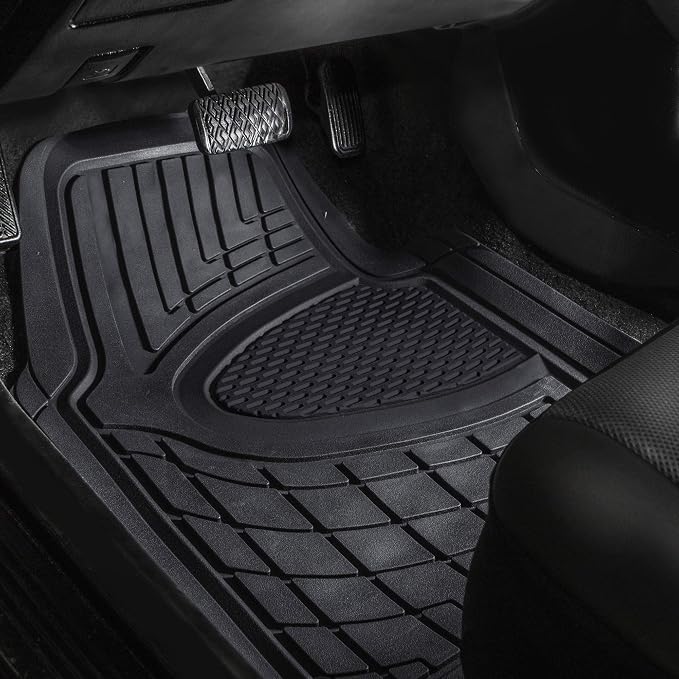 FH Group Premium Liners Tall Channel Trimmable All Weather Rubber Full Set Car Floor Mats (Black) w. Trimmable All-Season Cargo Liner (Black) - Universal Fit for Cars Trucks and SUVs