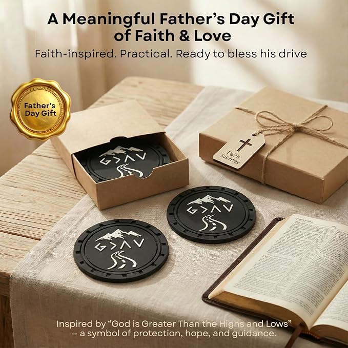 Lusinus Car Cup Holder Coasters 2 Pack, Christian Bible Verse Car Coasters 2.75", Non-Slip Car Interior Accessories, Religious Faith Gifts for Women Men Christmas Stocking Stuffers