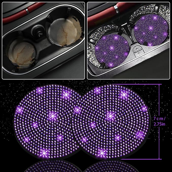 NBTEPEM 8 pcs Bling Car Accessories Set for Women, Steering Wheel Cover, Sparkly Seat Belt Covers, Bling Gear Shift Cover, Universal Fit Most Cars (Purple Violet Diamond)