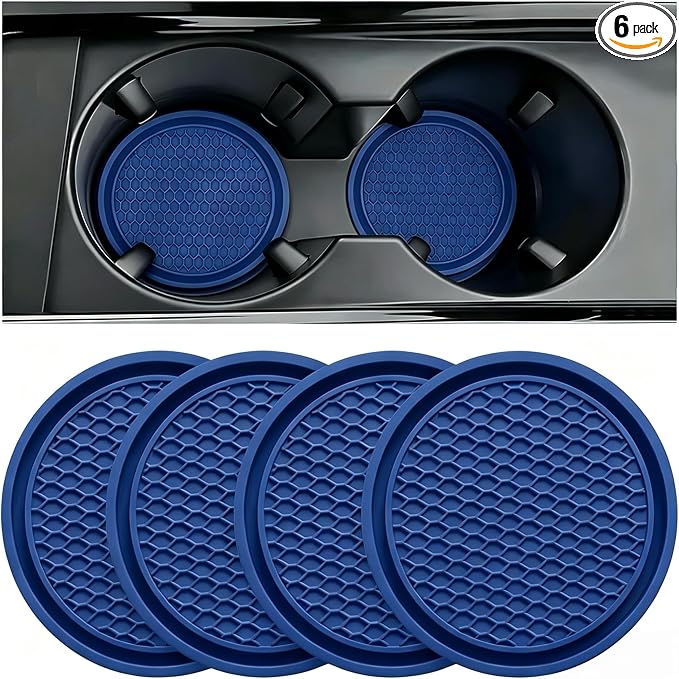 ZSDY Car Cup Holder Coaster, 4 PCS Non Slip Cup Holder Insert, 2.77 Inch Universal Car Interior Accessories for SUV Truck, Grey Blue