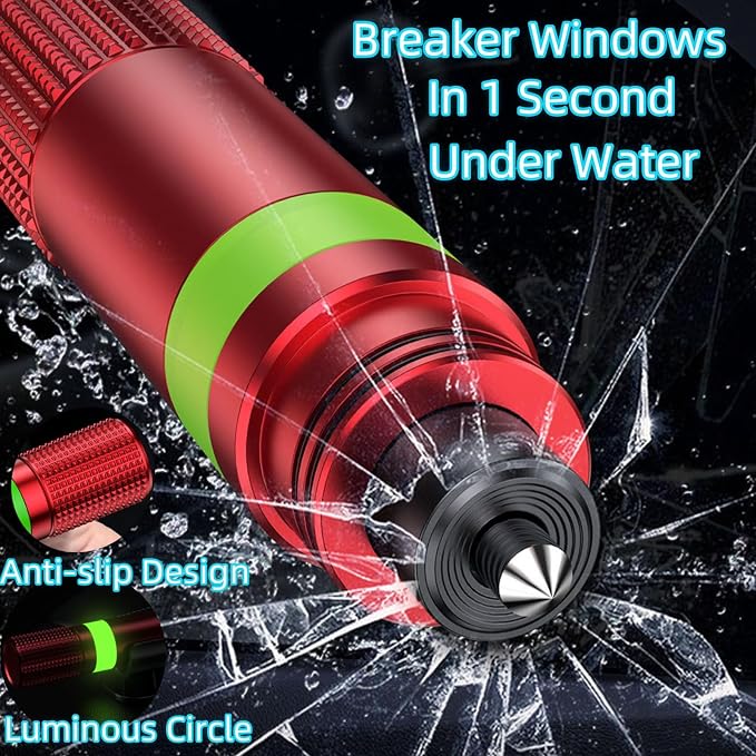 Car Window Breaker and Seatbelt Cutter Keychain,2 in 1 Safe Hammer Glass Break Underwater,Safety Automotive Emergency Escape Tool (3, redblacksilver)