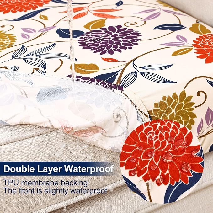 Smiry 8 Pcs Waterproof Patio Cushion Covers, Stretch Outdoor Furniture Covers | Couch Slipcovers Replacement, Washable Furniture Protector, UV-resistant Sofa Chair Seat Cover for Outdoor and Indoor, 8 Pcs