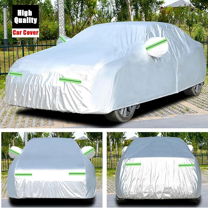 GXARTS 5-Layer Heavy Duty Car Cover for Sedans (185"L x 74"W x 60"H) | Waterproof Vinyl Outer,All-Weather Outdoor Indoor | Windproof Straps, Mirror Pockets, Door Zipper | UV Snow Rain Dust Protection