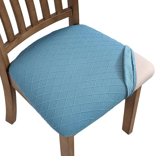 Fuloon Stretch Chair Seat Covers 6 PCS, Removable Washable Dining Chair Covers Anti-Dust Dining Room Seat Cushion Slipcovers (6, Lake Blue)