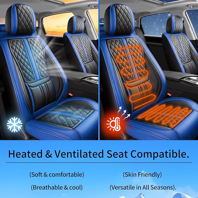 Fit Ariya Car Seat Covers Compatible with Nissan Ariya 2023-2024 2025.Full Coverage Waterproof Leather,Compatible with Airbag,All - Weather Seat Cushion Protector(2 Front,Blue)