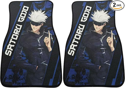 Anime Car Carpet Mat Set of 2 Front, Black GJJK Design Automotive Accessories Interior All Weather Floor Mats Decor with Non Slip Black Anti Skid Backing