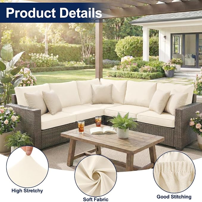 Smiry 14 Pcs Waterproof Patio Cushion Covers, Stretch Outdoor Furniture Covers